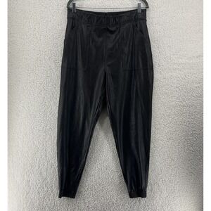 Spanx Faux Leather Jogger Pants Black Size XL Pull On Patch Pockets Moto Biker